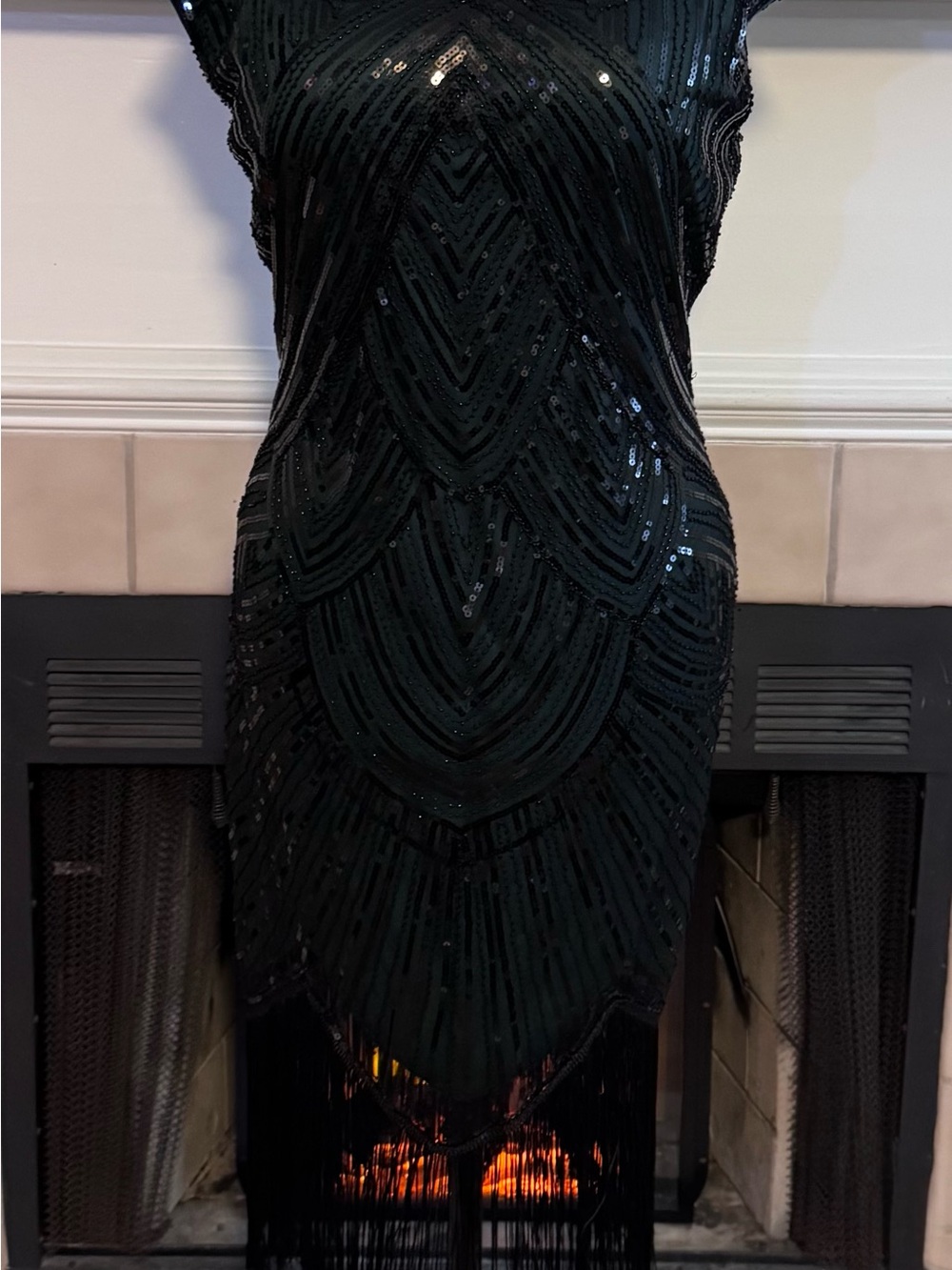 Fundaisy Green Flapper Dress with Dark Green Sequin and Fringe